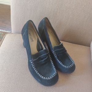 Two Lips Black Tricilla Heeled Loafers Suede Shoes
